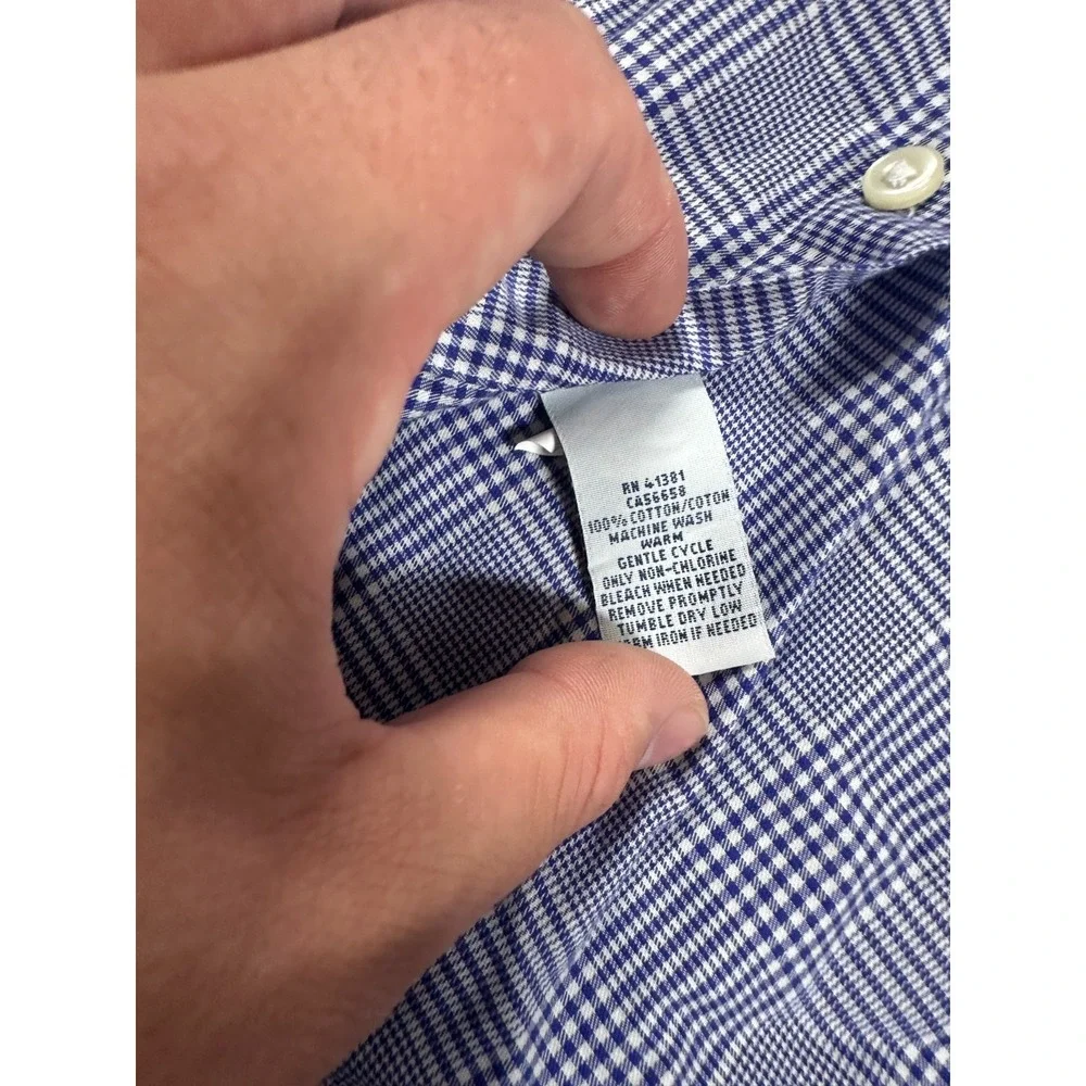 Polo Ralph Lauren Shirt Men Medium Blue White Plaid Cotton Long Sleeve Button-Up
